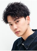 アップバングメンズツイストスパイラルパーマツーブロック