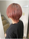 ピンク系ショートウルフ