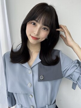 シェノン 夙川(CHAINON) 大人前髪顔周りレイヤーロング/黒髪グレーベージュ/20代30代40代