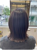 オリーブカラー 透明感カラー 切りっぱなしボブ