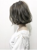 ワンレングスボブ  ハイライト グレージュ