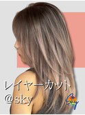 髪質改善縮毛矯正韓国風レイヤーカットダブルカラーベージュ