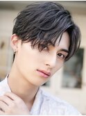 シースルーセンターパートツーブロックラウンドマッシュウルフ