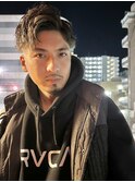 刈り上げスパイラルパーマ無造作アップバングビジネスメンズヘア