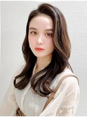 デジタルパーマ前髪パーマ韓国くびれミディアムチェリーブラウン