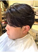 韓国マッシュフェザーパーマニュアンスパーマセンターパート黒髪