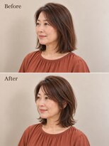 aptas 青山/表参道 白髪染め/白髪ぼかしハイライト/ボリュームアップエクステ&nbsp;50代の大人ミディアム｜表参道・青山