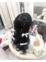 リアン(lien)&nbsp;髪の毛リボン♪編みたらしハーフツイン☆