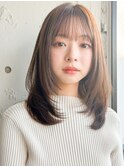 前髪薄めバングナチュラルカールイメチェン愛され大人可愛い