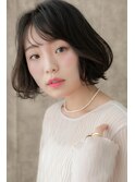 アッシュブラックくせ毛風AラインボブパーマY戸頭20代30代40代
