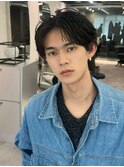 フェザーパーマセンターパートブルーブラック韓国マッシュ黒髪2