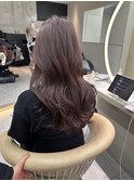 ★丸型逆三角ホワイトグレージュデジタルパーマチェリーブラウン