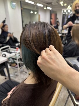 アジールヘア 所沢プロペ通り店(agir hair) イヤリンググリーンショートウルフ小顔カットレイヤー所沢韓国