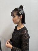 ドレスヘア二次会結婚式ボブアレンジリボンヘアセット
