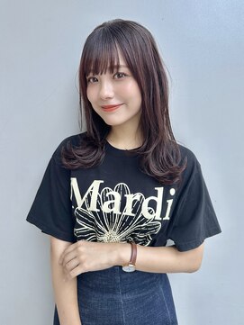 エアー 青山(AIR) くびれミディアムレイヤー暗髪ピンクベージュ