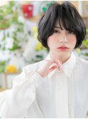 斜めバング暗髪くせ毛風マッシュショートh2戸田公園20代30代40代