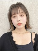 バングカラー前髪インナーカラーボブナチュラルボブベージュ30代