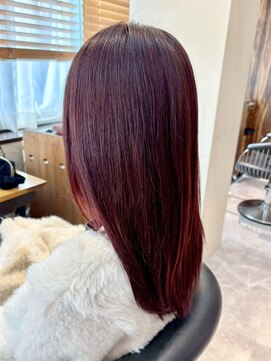 ストレートロング/ワインレッド/艶髪