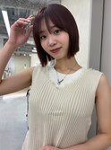 顔周りカット/縮毛矯正/ダークブラウン/コーラルピンク