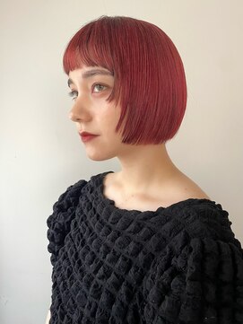 ノーム(norm) デザインカラー/オン眉/ボブ/フルバング/ローライト/赤髪