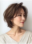 白髪ぼかし脱白髪染め似合わせショートボブ40代50代60代