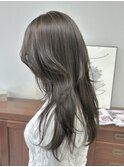 ブリーチなし透明感カラーオリーブグレー秋カラー冬カラーロング