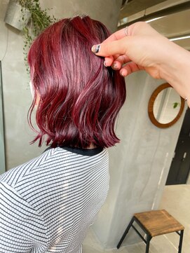テトヘアー(teto hair) レッドカラー　暖色系カラー　赤髪　ボブ