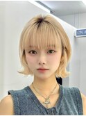 顔周りレイヤーカット小顔ボブルフ/ブリーチハイトーンカラー