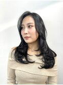 セミロングレイヤー/アッシュグレージュ