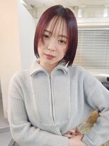 スーハ 恵比寿(SUUHA)&nbsp;ブリーチなしピンクカラー/伸ばしかけボブ/シースルーバング