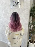 ハイトーンブリーチからのノンダメージピンクバレイヤージュ