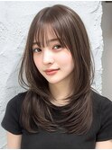 レイヤー 顔周りカット 前髪 透明感カラー ブラウン ベージュ