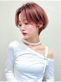 ハンサムショート 前髪長めショート ピンクブラウン 博多