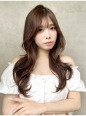 小顔見え顔まわりレイヤーカット大人抜け感艶ブラウンカラー