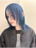 ターコイズ/フェイスレイヤー/ウルフカット/ケアブリーチ