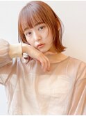 オレンジブラウン/ボブ/顔まわりレイヤー/ワイドバング