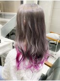 ピンクパープルインナーカラー☆ラベンダーグレージュブリーチ