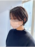 大人可愛い20代30代40代黒髪前下がりショートボブ丸みショート◎