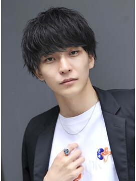 エイド 本店(aid) 黒髪ショートラウンドマッシュ無造作ヘアビジネススーツ眉毛