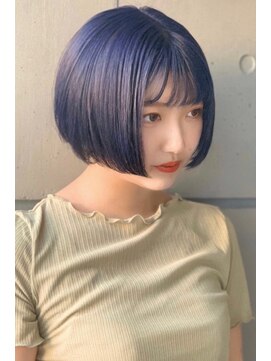レセ 南柏店(Laissez) ネイビーブルー×ミニボブ/丸みシルエット/透明感【レセ南柏店】
