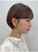 ワイドバングショートボブイメチェンヘアベージュカラーブリーチ