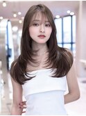 顔周りワンホンレイヤーカット×髪質改善ダークアッシュブラウン