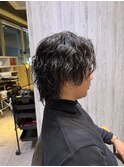 ロングウルフスパイラルパーマボブウルフアッシュブラック新宿