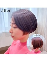 リュドール 栄(Rue D’or)&nbsp;前髪なしスタイルツヤ髪まとまり丸みカットブラウン大人かわいい