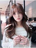 顔周りレイヤーおくれ毛韓国ヘアロング_F30839