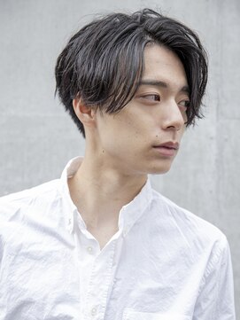 シティ(CITY) フェザーパーマブルーブラックショートセンターパートガイルヘア