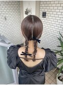 タイトヘア　タイトツイン　ツインアレンジ　参列ヘア