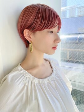 ラフヘアデザイン(Raf hair design) ピンクベージュマッシュショートボブ丸みショート耳掛けショート