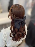 編み込みハーフアップ