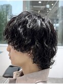 渋谷メンズマッシュウルフカットシャドウパーマ波巻きスパイラル